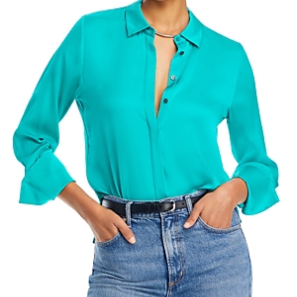TWP Morning After Long Sleeve Silk Button-Up Shirt in Capri